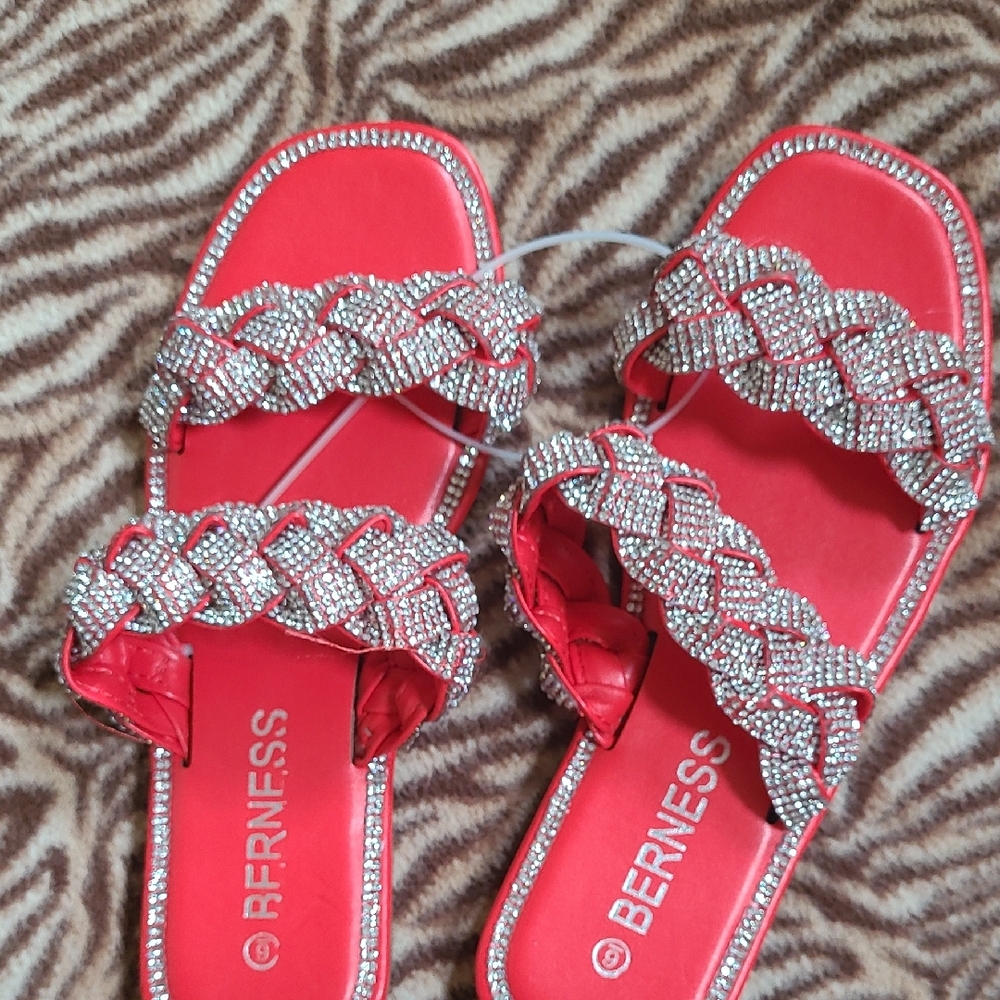 Red Rhinestone Women's Sandals Size 6 - Picture 7 of 8